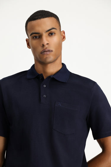 Koyu Lacivert Regular Fit Pamuklu Nakışlı Cepli Polo Yaka Tişört