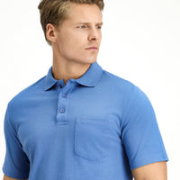 Havacı Mavi Regular Fit Pamuklu Nakışlı Cepli Polo Yaka Tişört