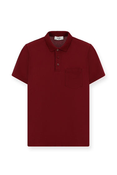 Koyu Bordo Regular Fit Pamuklu Nakışlı Cepli Polo Yaka Tişört