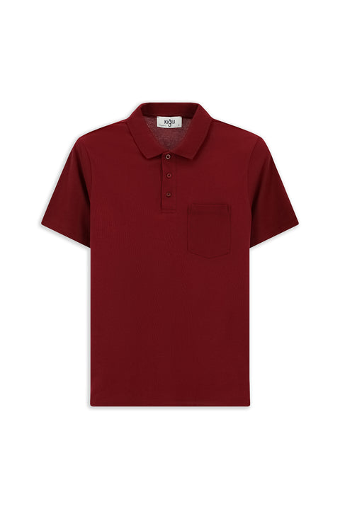 Koyu Bordo Regular Fit Pamuklu Nakışlı Cepli Polo Yaka Tişört
