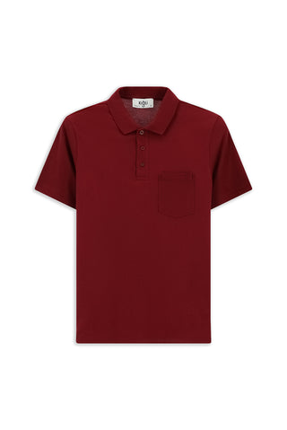 Koyu Bordo Regular Fit Pamuklu Nakışlı Cepli Polo Yaka Tişört