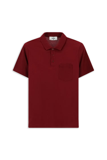 Koyu Bordo Regular Fit Pamuklu Nakışlı Cepli Polo Yaka Tişört