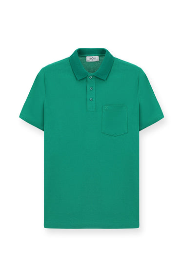 Orman Yeşili Regular Fit Pamuklu Nakışlı Cepli Polo Yaka Tişört