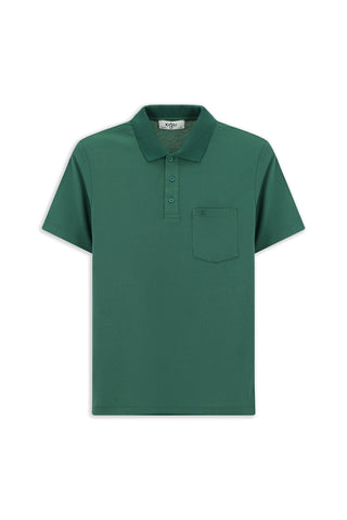 Koyu Yeşil Regular Fit Pamuklu Nakışlı Cepli Polo Yaka Tişört