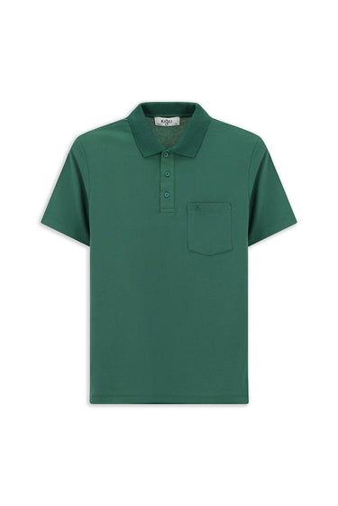Koyu Yeşil Regular Fit Pamuklu Nakışlı Cepli Polo Yaka Tişört