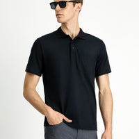 Siyah Regular Fit Pamuklu Nakışlı Cepli Polo Yaka Tişört