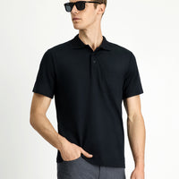 Siyah Regular Fit Pamuklu Nakışlı Cepli Polo Yaka Tişört