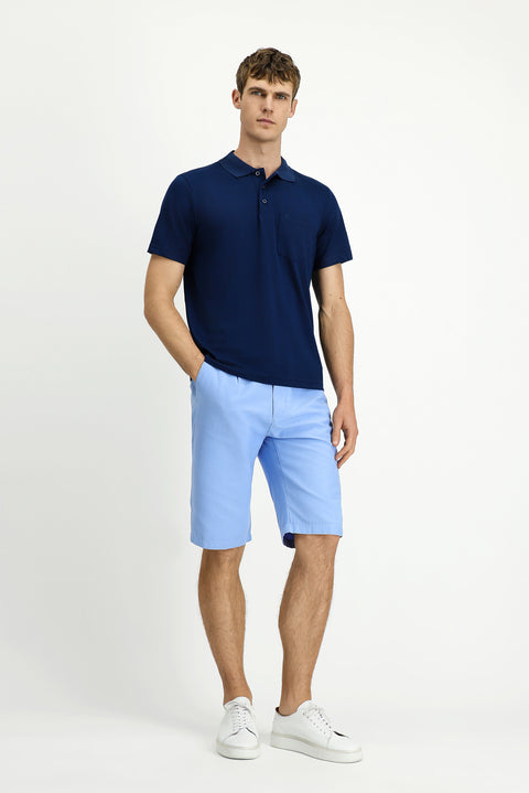 Orta Lacivert Regular Fit Pamuklu Nakışlı Cepli Polo Yaka Tişört