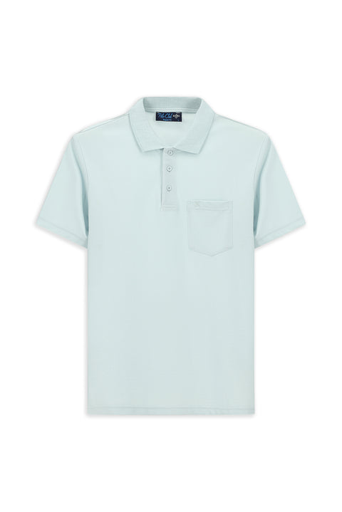 Açık Mavi Regular Fit Pamuklu Nakışlı Cepli Polo Yaka Tişört