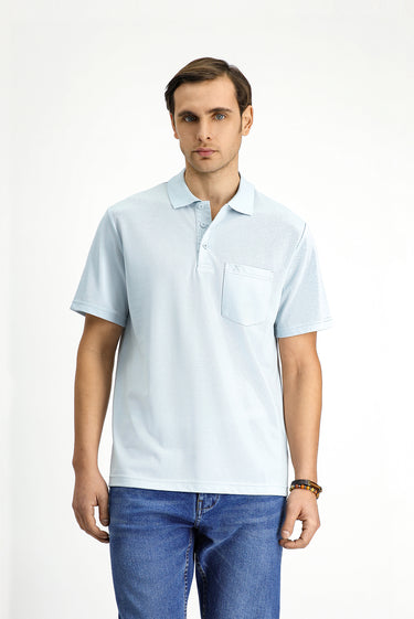 Açık Mavi Regular Fit Pamuklu Nakışlı Cepli Polo Yaka Tişört