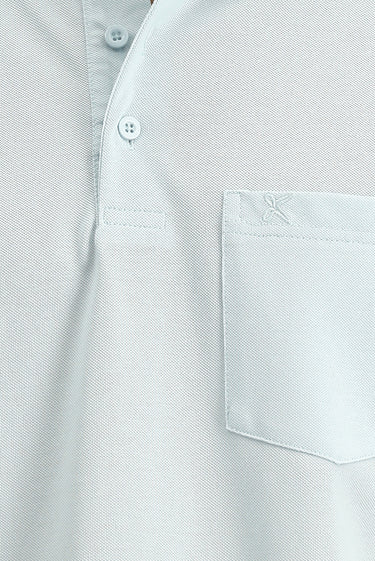 Açık Mavi Regular Fit Pamuklu Nakışlı Cepli Polo Yaka Tişört