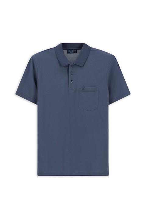 Indigo Regular Fit Cotton Embroidered Pocket Polo Shirt