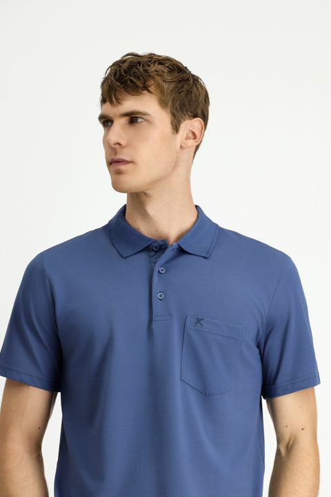Indigo Regular Fit Cotton Embroidered Pocket Polo Shirt