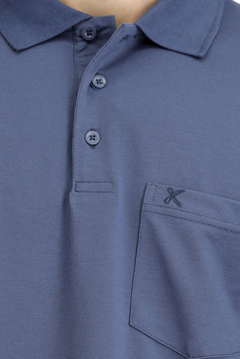 Indigo Regular Fit Cotton Embroidered Pocket Polo Shirt