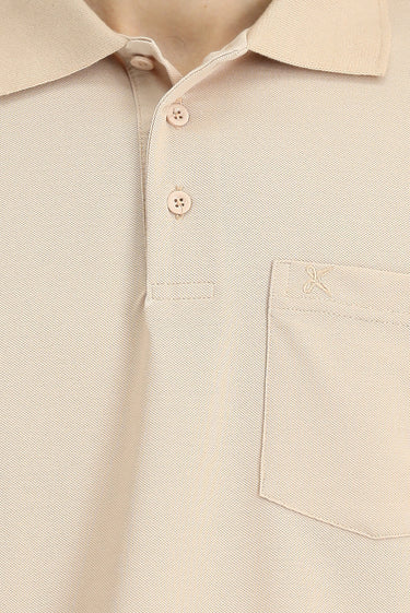 Orta Bej Regular Fit Pamuklu Nakışlı Cepli Polo Yaka Tişört