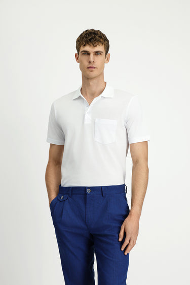 Beyaz Regular Fit Pamuklu Nakışlı Cepli Polo Yaka Tişört