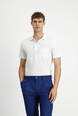 Beyaz Regular Fit Pamuklu Nakışlı Cepli Polo Yaka Tişört
