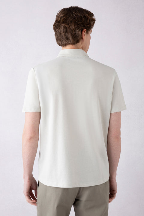 Stone Regular Fit Cotton Embroidered Pocket Polo Neck T-Shirt