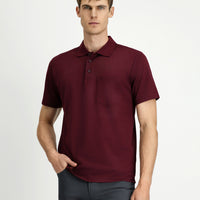 Koyu Bordo Regular Fit Pamuklu Nakışlı Cepli Polo Yaka Tişört