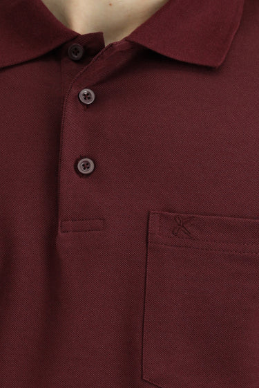 Koyu Bordo Regular Fit Pamuklu Nakışlı Cepli Polo Yaka Tişört