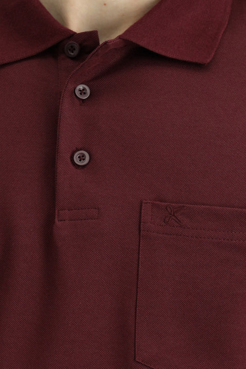Koyu Bordo Regular Fit Pamuklu Nakışlı Cepli Polo Yaka Tişört