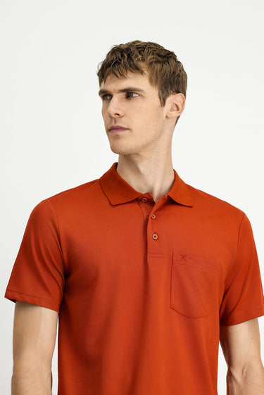 Kiremit Regular Fit Pamuklu Nakışlı Cepli Polo Yaka Tişört