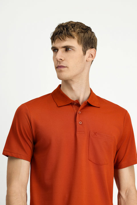 Tile Regular Fit Cotton Embroidered Pocket Polo Neck T-Shirt