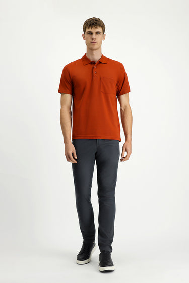 Kiremit Regular Fit Pamuklu Nakışlı Cepli Polo Yaka Tişört