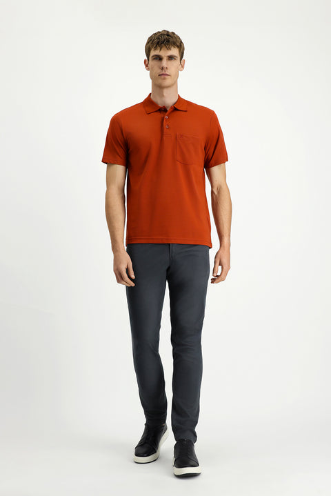 Tile Regular Fit Cotton Embroidered Pocket Polo Neck T-Shirt
