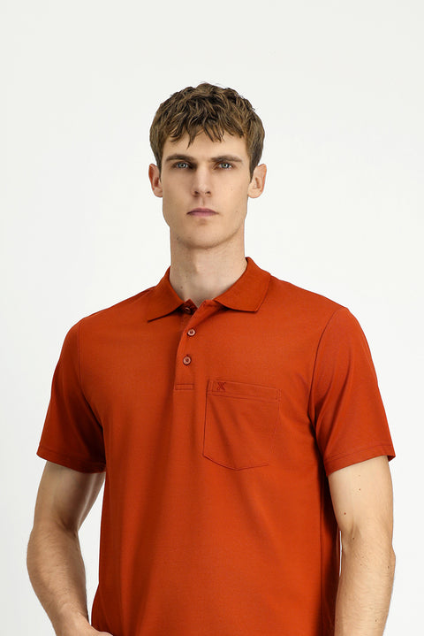 Tile Regular Fit Cotton Embroidered Pocket Polo Neck T-Shirt