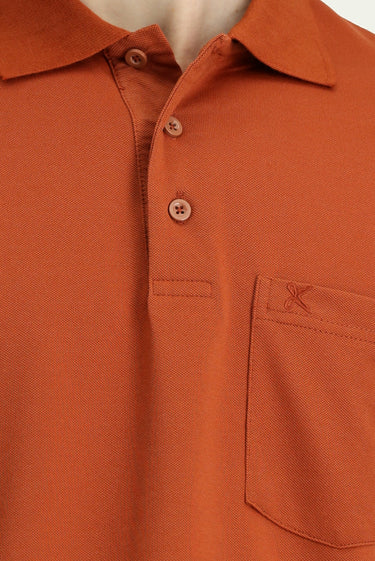 Kiremit Regular Fit Pamuklu Nakışlı Cepli Polo Yaka Tişört