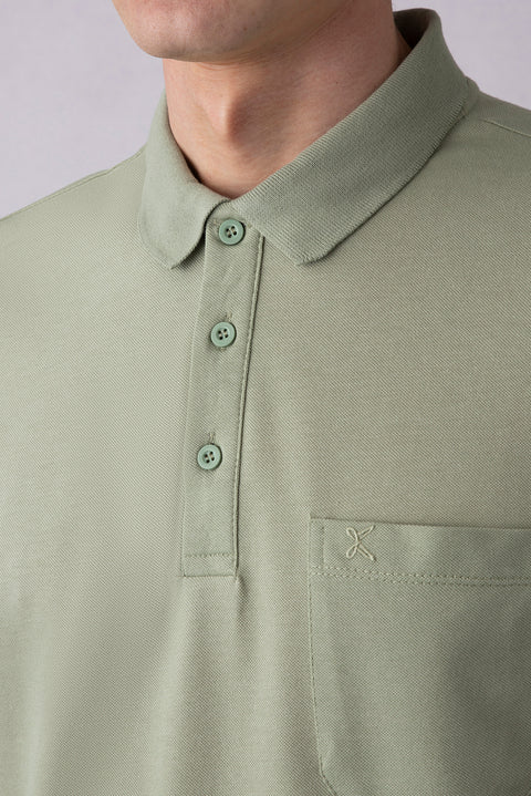 Forest Green Regular Fit Cotton Embroidered Pocket Polo Shirt