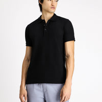 Siyah Slim Fit Dar Kesim Pamuk Polo Yaka Tişört