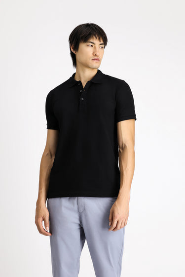 Siyah Slim Fit Dar Kesim Pamuk Polo Yaka Tişört