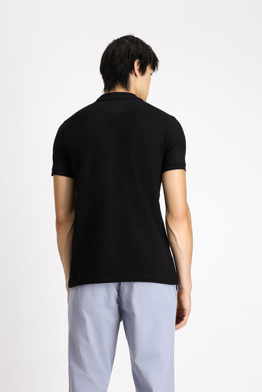 Siyah Slim Fit Dar Kesim Pamuk Polo Yaka Tişört