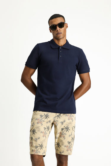 Koyu Lacivert Slim Fit Dar Kesim Pamuk Polo Yaka Tişört