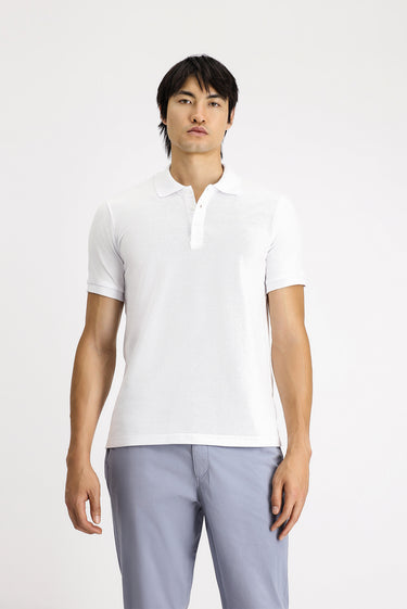 Beyaz Slim Fit Dar Kesim Pamuk Polo Yaka Tişört