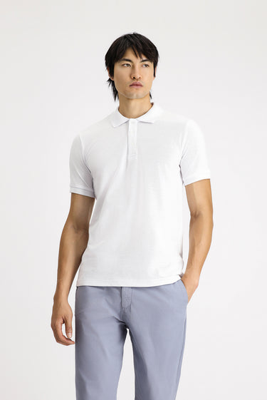 Beyaz Slim Fit Dar Kesim Pamuk Polo Yaka Tişört