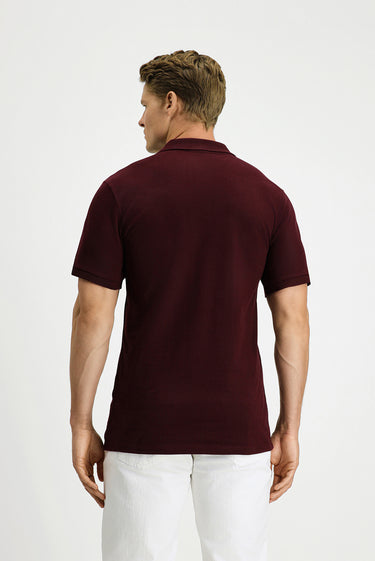 Koyu Bordo Slim Fit Dar Kesim Pamuk Polo Yaka Tişört