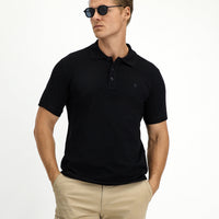 Siyah Slim Fit Dar Kesim Pamuk Kıvrılmaz Polo Yaka Tişört