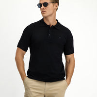 Siyah Slim Fit Dar Kesim Pamuk Kıvrılmaz Polo Yaka Tişört
