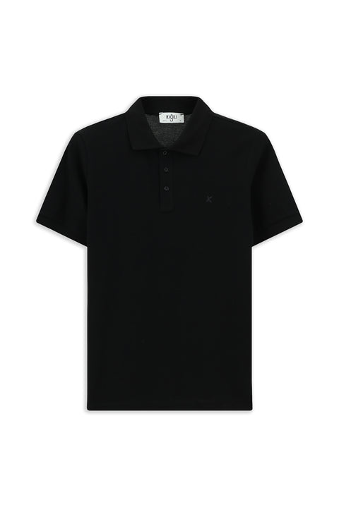 Siyah Slim Fit Dar Kesim Pamuk Kıvrılmaz Polo Yaka Tişört