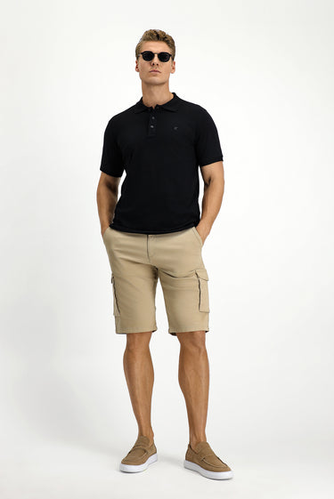 Siyah Slim Fit Dar Kesim Pamuk Kıvrılmaz Polo Yaka Tişört