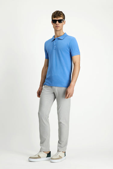 Havacı Mavi Slim Fit Dar Kesim Pamuk Kıvrılmaz Polo Yaka Tişört