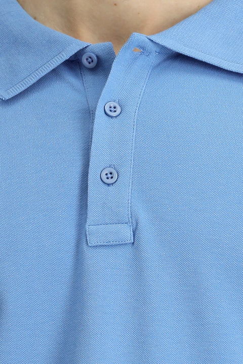 Havacı Mavi Slim Fit Dar Kesim Pamuk Kıvrılmaz Polo Yaka Tişört