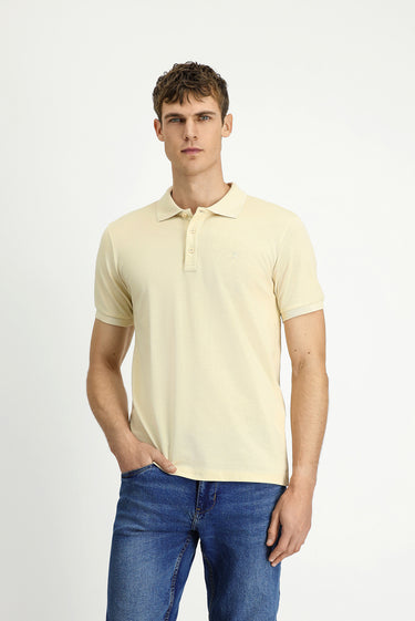 Açık Bej Slim Fit Dar Kesim Pamuk Kıvrılmaz Polo Yaka Tişört