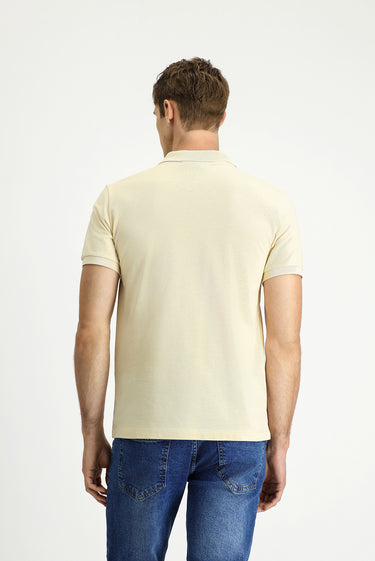 Açık Bej Slim Fit Dar Kesim Pamuk Kıvrılmaz Polo Yaka Tişört