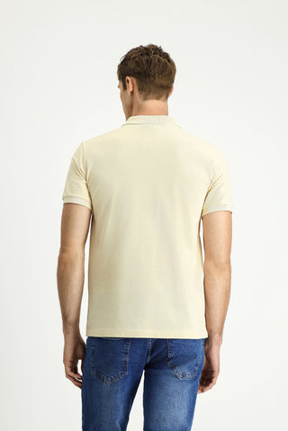Açık Bej Slim Fit Dar Kesim Pamuk Kıvrılmaz Polo Yaka Tişört