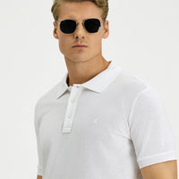 Beyaz Slim Fit Dar Kesim Pamuk Kıvrılmaz Polo Yaka Tişört
