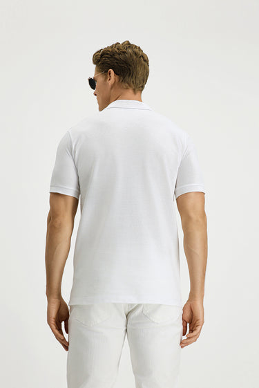 Beyaz Slim Fit Dar Kesim Pamuk Kıvrılmaz Polo Yaka Tişört